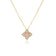 Yellow gold and diamond flower necklace with pink opal center stone on a white background