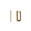 DESIGNER GOLD BLACK CERAMIC AND DIAMOND HOOP EARRINGS by Roberto Coin, crafted from 18K yellow gold with black ceramic edges and a row of clear diamonds, shown in side and front views against a white background.