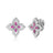 White gold pave diamond flower stud earrings featuring pink sapphire center accents on a white background.