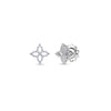 Small sized white gold flower earrings with diamonds on a white background