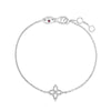 Silver chain bracelet with four-pointed diamond flower pendant and matching charm dangles.