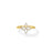 Front view of yellow gold and diamond floral ring on a white background