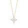 Yellow gold and diamond floral necklace on a white background.