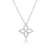 White gold necklace with a diamond flower pendant on a white background