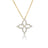 Yellow gold necklace with a diamond flower pendant on a white background