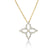 Yellow gold necklace with a diamond flower pendant on a white background