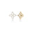 Large sized yellow gold flower earrings with diamonds on a white background