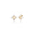 Pair of gold, diamond, and mother of pearl flower-shaped earrings on a white background