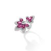 The TIARE' PAVE DIAMOND AND RUBELLITE FLOWER RING by Roberto Coin features two large floral designs with marquise-cut rubellite stones and diamonds set in 18K white gold, displayed on a white background with a soft shadow.