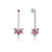 The TIARE' Diamond and Rubellite Dangle Earrings by Roberto Coin feature pink rubellites and sparkling diamonds in a floral design set in 18K white gold, shown from front and side views to highlight Italian artistry.