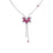 The TIARE' Diamond and Rubellite Riviera Necklace by Roberto Coin features an 18K white gold floral pendant with five pink rubellites, marquise diamonds, and two diamond-accented strands tipped with pink gems.