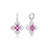 The DIAMOND PRINCESS LUCE DIAMOND AND RUBELLITE FLOWER DROP EARRINGS by Roberto Coin feature a cross-shaped design with four vibrant rubellite gems and baguette-cut white diamonds set in polished 18K white gold.