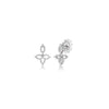 White gold split floral earrings with diamond accents on a white background