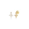 Yellow gold split floral earrings with diamond accents on a white background