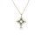 The VENETIAN PRINCESS PIROUETTE PAVE SMALL FLOWER NECKLACE by Roberto Coin features a four-petal flower pendant with green enamel inlay, 18K rose gold outline, and pavé diamonds above the pendant, all on a gold chain. Background is white.