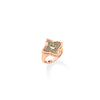 The VENETIAN PRINCESS PIROUETTE PAVE SMALL FLOWER RING by Roberto Coin features green enamel petals and pavé diamonds in a floral design, displayed on a white background.