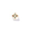 The VENETIAN PRINCESS PIROUETTE PAVE SMALL FLOWER RING by Roberto Coin features a floral design with green enamel petals and a small center cutout, crafted in 18K rose gold and shown on a white background.
