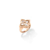 The VENETIAN PRINCESS PIROUETTE PAVE SMALL FLOWER RING by Roberto Coin features four mother-of-pearl-inlaid petals and sparkling pave diamonds in 18K rose gold, shown on a white background.