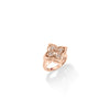 The VENETIAN PRINCESS PIROUETTE PAVE SMALL FLOWER RING by Roberto Coin is crafted in 18K rose gold with a four-petal floral design, each petal adorned with pave diamonds, shown on a white background.