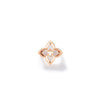 The VENETIAN PRINCESS PIROUETTE PAVE SMALL FLOWER RING by Roberto Coin features a symmetrical four-petal floral design with a central cutout cross, crafted in 18K rose gold and displayed on a white background with a soft shadow.