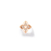 The Roberto Coin VENETIAN PRINCESS PIROUETTE PAVE SMALL FLOWER RING features a gold band with a four-petal flower design accented by pavé diamonds, shown against a white background.