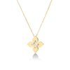 The LOVE IN VERONA MEDIUM DIAMOND FLOWER NECKLACE by Roberto Coin features a polished 18K gold chain and four-petal diamond flower pendant, reflecting the collection's romantic inspiration.