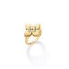 The LOVE IN VERONA MEDIUM DIAMOND FLOWER RING by Roberto Coin features a stylized four-petal flower design with diamond accents on two petals, crafted in 18K gold and set against a white background.