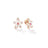Roberto Coin’s TIARE' Diamond, Rubellite, and Mother of Pearl Flower Stud Earrings feature white petals with 18K gold edges set with diamonds and a pink rubellite center, beautifully displayed on a white background.