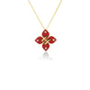 The Roberto Coin LOVE IN VERONA DIAMOND AND ENAMEL FLOWER NECKLACE features a gold chain with a clover-shaped black flower pendant, each petal tipped with sparkling diamonds and outlined in 18K yellow gold.