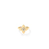 The LOVE IN VERONA SMALL DIAMOND FLOWER RING by Roberto Coin features a four-petal floral design in 18K gold with center diamonds, shown against a white background.