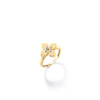The LOVE IN VERONA SMALL DIAMOND FLOWER RING by Roberto Coin features a gold four-petal flower with central diamonds, shown on a white background with a soft shadow.