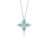White gold necklace with a diamond and emerald flower pendant on a white background