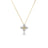 The LOVE IN VERONA SMALL PAVE DIAMOND FLOWER NECKLACE by Roberto Coin features an 18K gold four-petal flower pendant with center gold accent and pavé diamonds, shown against a white background.