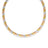 The SAN MARCO DIAMOND ACCENT SATIN FINISH COLLAR NECKLACE by Roberto Coin features twisted, alternating segments of yellow, rose, and white gold with diamond accents, forming a partial circle against a white background.