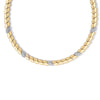 The SAN MARCO FIVE DIAMOND STATION COLLAR NECKLACE by Roberto Coin features a twisted gold design with evenly spaced diamond stations and white gold accents, beautifully displayed on a white background.