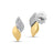 Pair of two-tone stud earrings with diamond-paved upper section and polished gold lower section, featuring scalloped silver b
