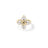The LOVE IN VERONA SMALL DIAMOND AND ENAMEL FLOWER RING by Roberto Coin features a butterfly-shaped gold design with four white enamel segments and diamond accents, displayed on a simple gold band against a white background.