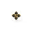 The LOVE IN VERONA SMALL DIAMOND AND ENAMEL FLOWER RING by Roberto Coin features a gold quatrefoil design with black enamel petals and a diamond at each petal's center, shown against a white background.