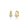 Gold hoop earrings with diamond pavé four-petal flower motif at the bottom.