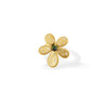 The JASMINE DIAMOND AND GREEN TOURMALINE FLOWER RING by Roberto Coin features 18K yellow gold in a five-petal floral design with textured petals and a central green tourmaline, shown on a white background.