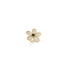 The JASMINE PAVE DIAMOND AND GREEN TOURMALINE FLOWER RING by Roberto Coin features five diamond-encrusted petals and a dark green tourmaline center, crafted in 18K yellow gold and shown on a white background.