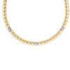 The Roberto Coin SAN MARCO THREE DIAMOND STATION COLLAR NECKLACE in white gold features a twisted design with three evenly spaced diamond stations, shown on a white background.