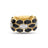 Front view of yellow gold and black enamel ring with white gold diamond accents on a white background