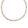 The COBRA DIAMOND AND WHITE ENAMEL COLLAR NECKLACE by Roberto Coin features a honeycomb-inspired 18K gold design, accented with white enamel sections and small white diamonds for an elegant, modern collar look.