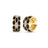 Yellow gold and black enamel open back hoop earrings with white gold and diamond accents on a white background