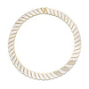 Yellow gold and white enamel collar necklace with diamond accent links on a white background