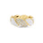 Front view of yellow gold and white enamel link ring with diamond accent on a white background