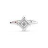 Front view of white gold ring with a single diamond accent in a square bezel on a white background