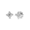 White gold stud earrings with a single diamond accent in a square bezel on a white background