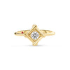 Front view of yellow gold ring with a single diamond accent in a square bezel on a white background